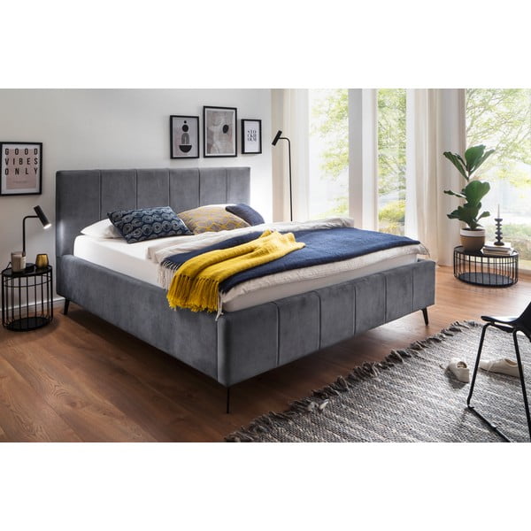 Antracitno sivi tapecirani bračni krevet s prostorom za odlaganje s podnicom 180x200 cm Lizzano – Meise Möbel-image-1