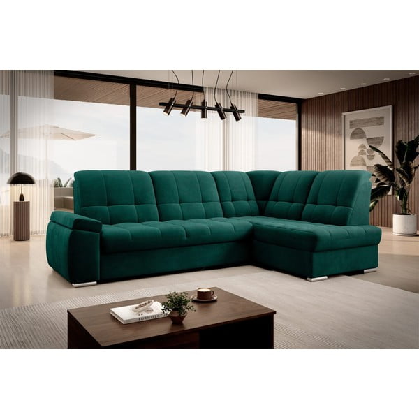 Zelena baršunasti sklopiva/s prostorom za odlaganje kutna garnitura (s desnim kutom/u obliku slova L) Sado – ELTAP-image-4