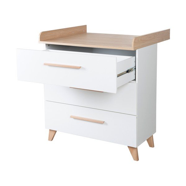 Bijela dječja komoda u dekoru hrasta s promjenjivim stolom 88,5x99x76 cm Léon – Roba-image-3