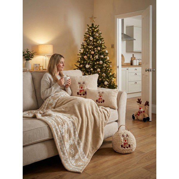 Bež flanelska deka s božićnim motivom 130x160 cm XMAS – Tiseco Home Studio-image-2