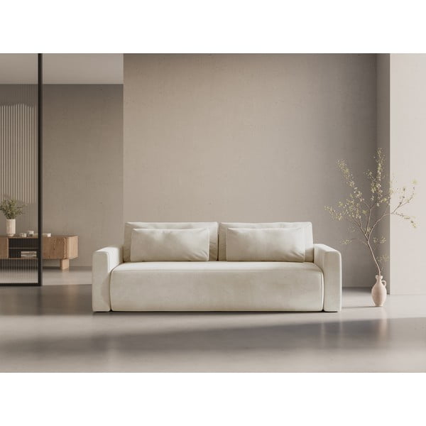 Bež baršunasti sklopiva/s prostorom za odlaganje sofa 238 cm Belfast – Cosmopolitan Design-image-1