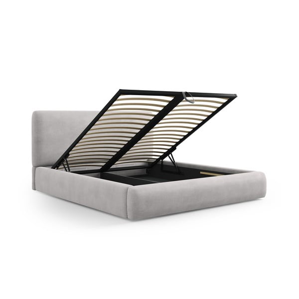 Svijetlo sivi tapecirani bračni krevet s prostorom za pohranu s podnicom 180x200 cm Colonel – Cosmopolitan Design-image-2