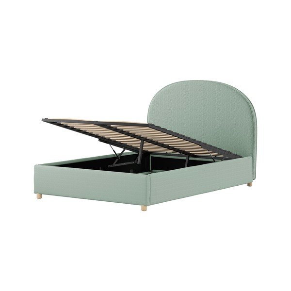 Zeleni tapecirani bračni krevet s prostorom za odlaganje s podnicom 140x200 cm Moon – Vipack-image-4