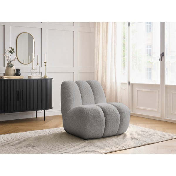 Svijetlo siva fotelja od bouclé tkanine Janissaire – Bobochic Paris-image-1