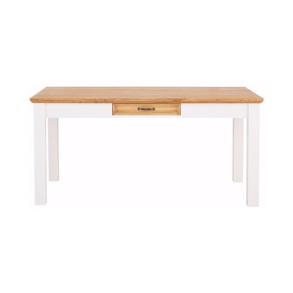 Bijeli stol za blagovanje od punog borovog drveta s ladicom Støraa Suzie-image-1