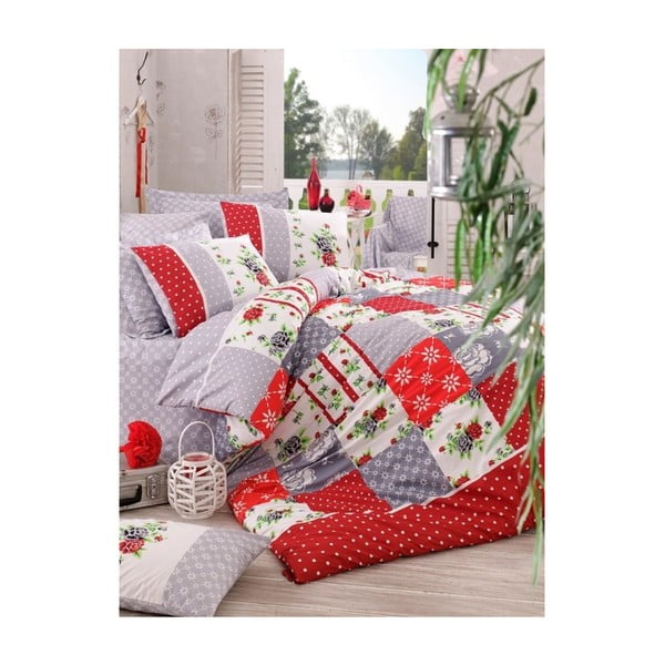 Crvena posteljina za Patchwork bračni krevet, 200 x 220 cm