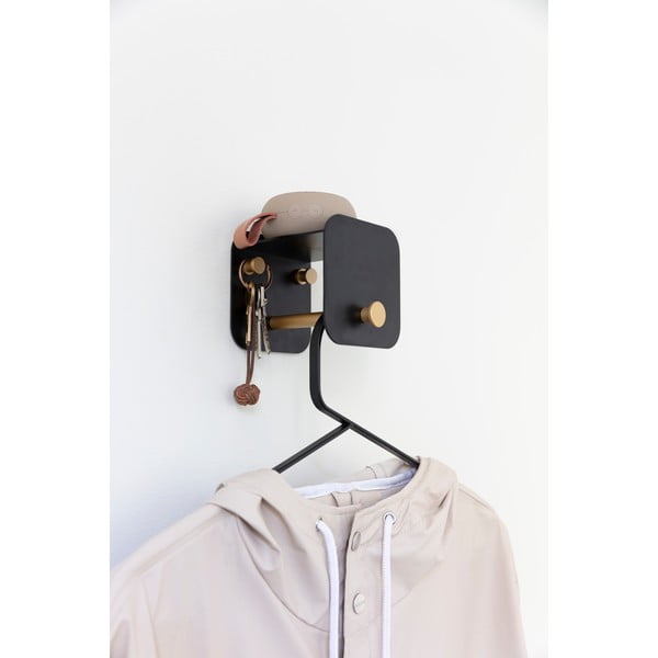 Crna metalna zidna vješalica s policom Hang in There – UMAGE-image-1