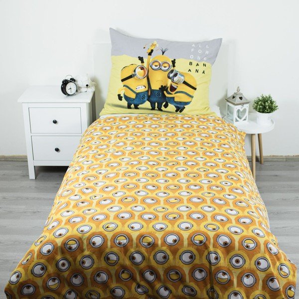 Žuta /siva pamučna dječja posteljina za krevet za jednu osobu 140x200 cm Mimoni All for One – Jerry Fabrics-image-2