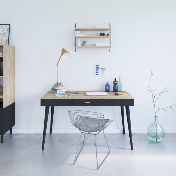 Crni radni stol s pločom u dekoru hrasta 134x59 cm - TemaHome -image-1