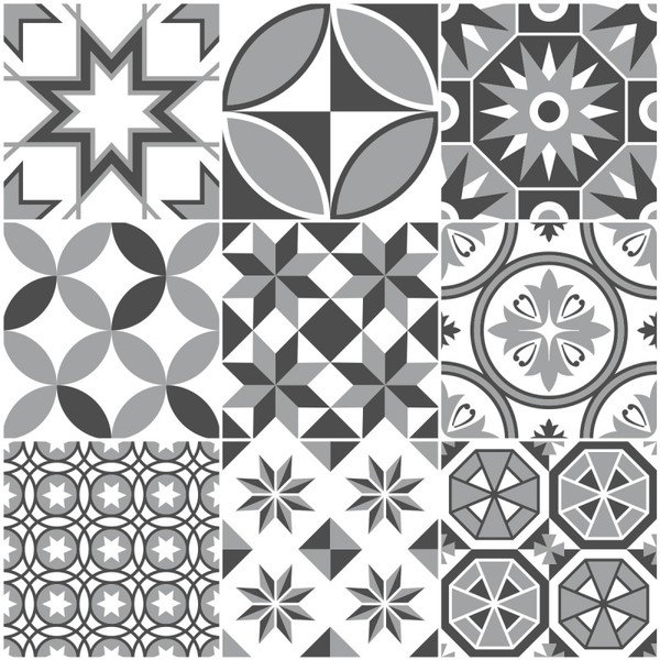 Set od 9 Ambiance zidnih naljepnica Azulejos Shades of Grey Sotchi, 15 x 15 cm-image-1