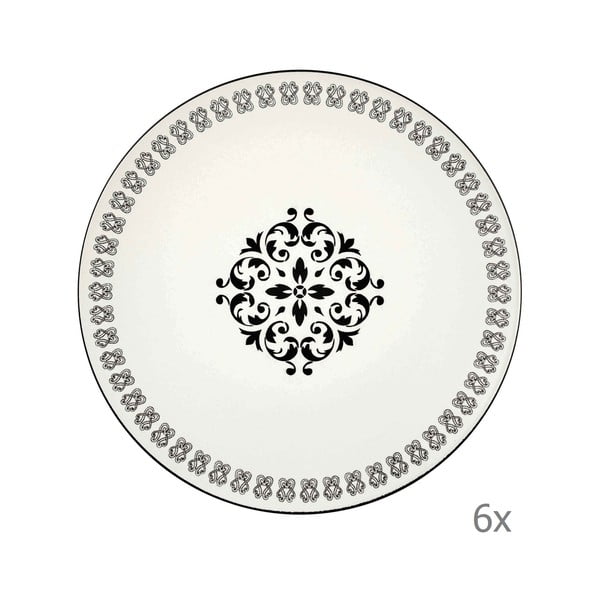 Set od 6 krem porculanskih tanjura s crnim ornamentom Mia Libre Rosette, ⌀ 26 cm