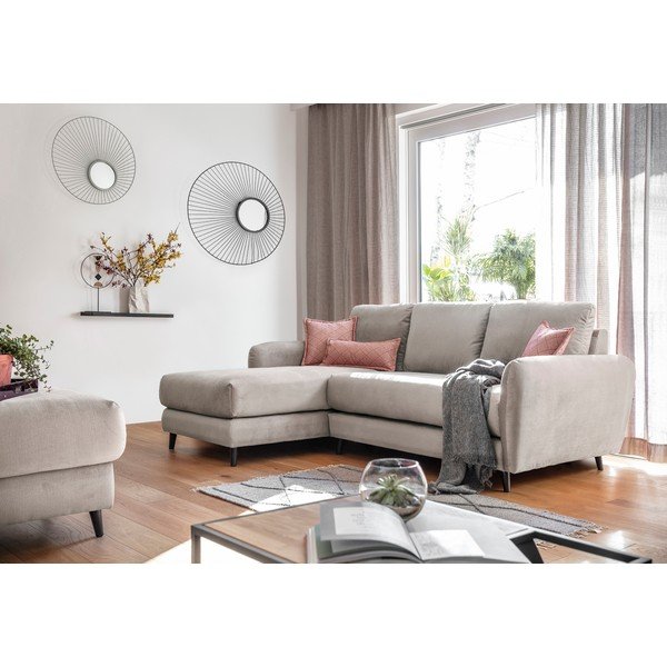 Bež baršunasta kutna garnitura s podnožnikom Miuform Cozy Claire, lijevi kut-image-4