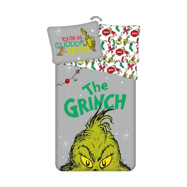 Zelena/siva pamučna dječja posteljina za krevet za jednu osobu 200x140 cm Grinch – Jerry Fabrics