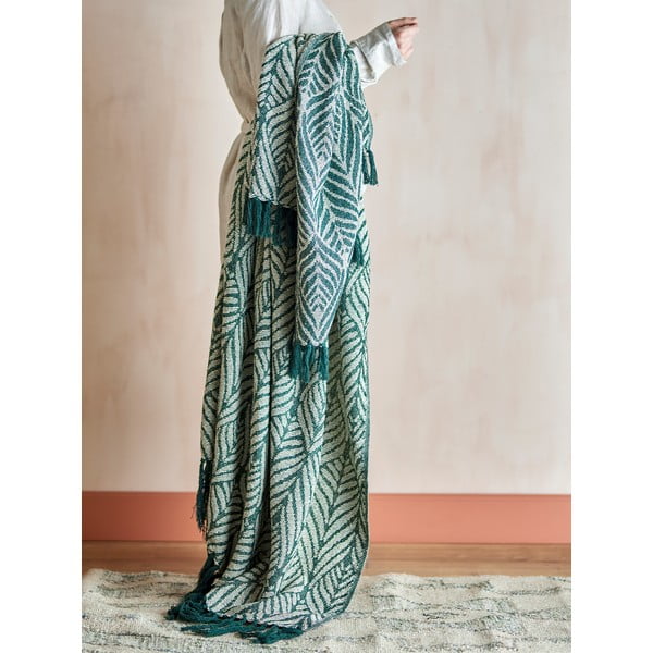 Zelena/bež deka od recikliranog pamuka 130x160 cm Ugento – Bloomingville-image-1