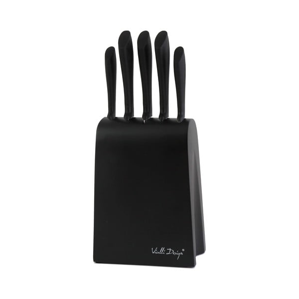 Crni stalak s noževima s gumenom ručkom Vialli Design