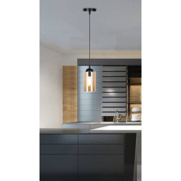 Crno viseće svjetlo sa staklenim sjenilom ø 10 cm Bistro - Candellux Lighting-image-3