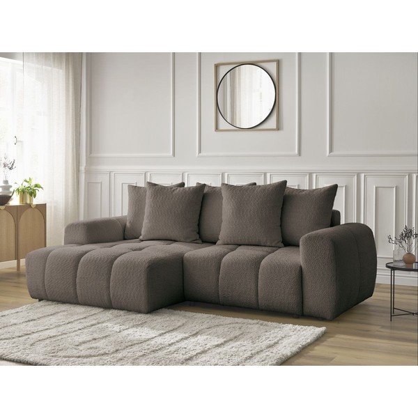 Smeđa sklopiva/s prostorom za odlaganje kutna garnitura od bouclé tkanine (s lijevim kutom/s ležaljkom) Roxelane – Bobochic Paris-image-3