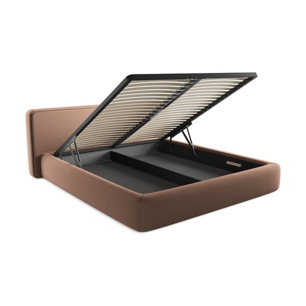 Svijetlo ružičasti tapecirani bračni krevet s prostorom za odlaganje s podnicom 180x200 cm Kiana – Makamii-image-3