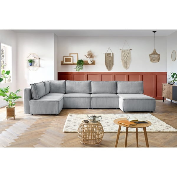 Svijetlo siva kutna garnitura od samta (u obliku slova "U"/promjenjiva) Nihad modular – Bobochic Paris-image-1