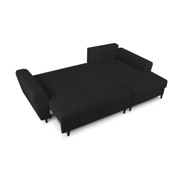 Crna sklopiva/s prostorom za odlaganje kutna garnitura od bouclé tkanine (s desnim kutom/s ležaljkom) Kyoto – Cosmopolitan Design-image-2