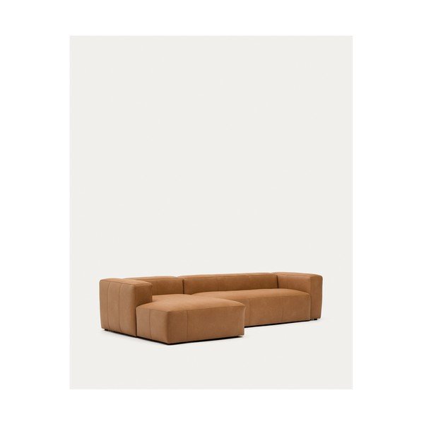 Smeđa kožna kutna garnitura (s lijevim kutom/s ležaljkom) Blok – Kave Home-image-3
