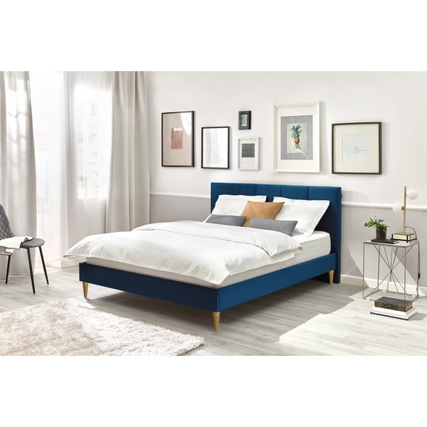 Bračni krevet od tamnoplavog baršuna Bobochic Paris Vivara Light, 180 x 200 cm-image-3