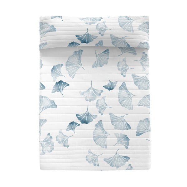 Bijeli/plavi pamučni prošiveni prekrivač 240x260 cm Ginkgo – Blanc