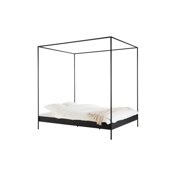 Crni željezni bračni krevet bez uzglavlja/s baldihanom s podnicom 200x200 cm Eton – noo.ma