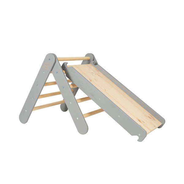 Sivi pikler montessori trokut od masivnog bora 46x87x60 cm Montessori – Meowbaby