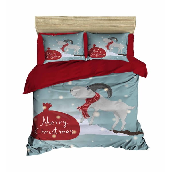 Božićna posteljina na bračnom krevetu s plahtama Frank, 200 x 220 cm