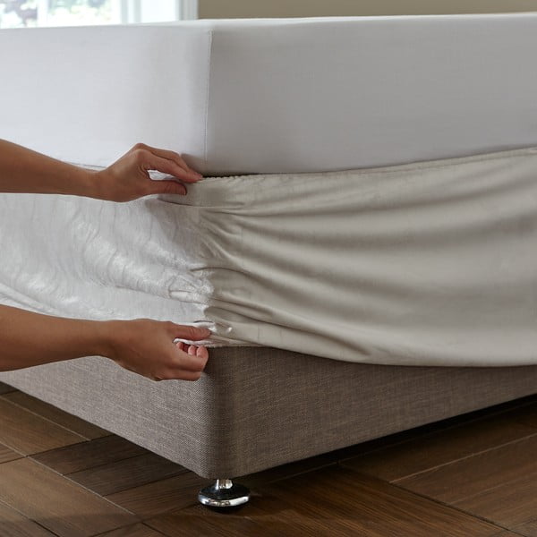 Krem navlaka za okvir kreveta s gumom od samta 152x198 cm Kingsley – Catherine Lansfield-image-2