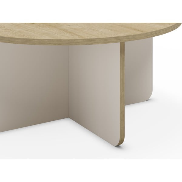 Krem/u prirodnoj boji okrugao stolić za kavu s pločom stola u dekoru hrasta ø 80 cm Hillary – Marckeric-image-3