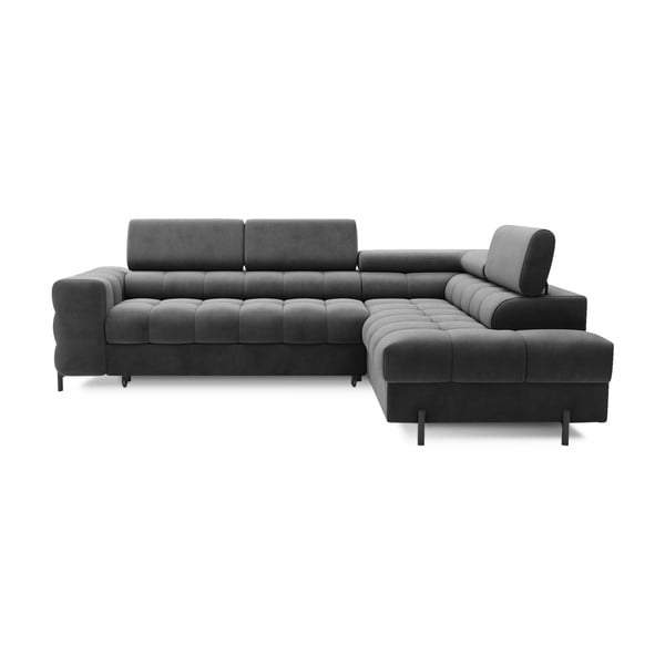 Tamno siva baršunasti sklopiva/s prostorom za odlaganje kutna garnitura (s desnim kutom/u obliku slova L) Ferucce – ELTAP