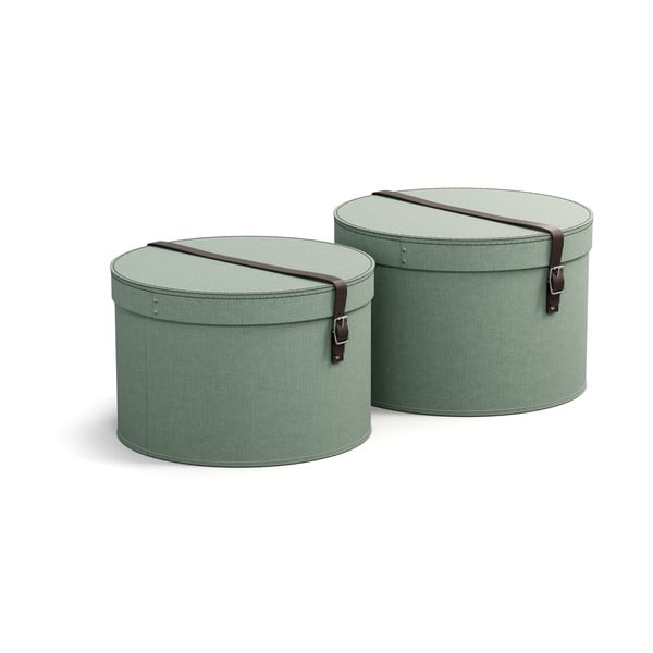 Plavozelene kartonske kutije za pohranu u setu  2 kom s poklopcem ø 37,5x25,5 cm Rut Canvas Paper Laminate – Bigso-image-2
