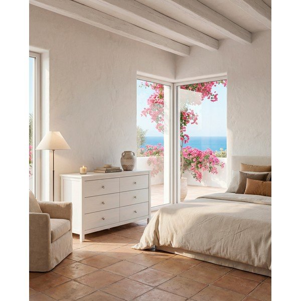 Bijela niska komoda od masivnog bora 130x80 cm Berna – Marckeric-image-1