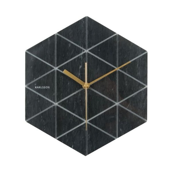 Zidni sat od crnog mramora Karlsson Hexagon