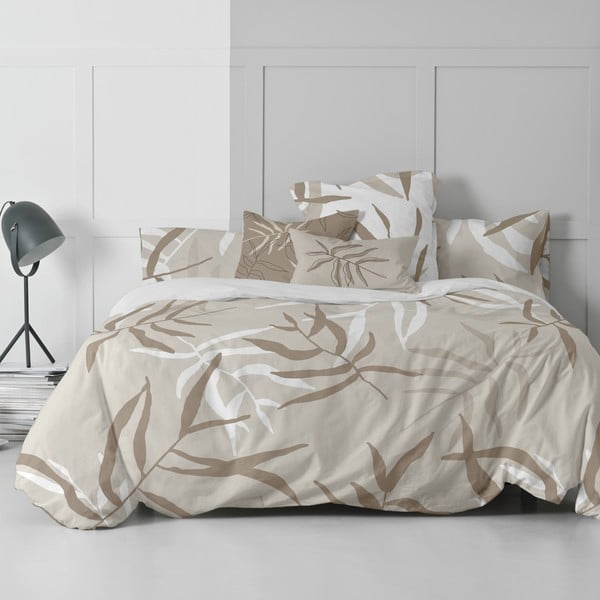 Bijela/smeđa pamučna navlaka za poplun za krevet za jednu osobu 140x200 cm Maple – Blanc