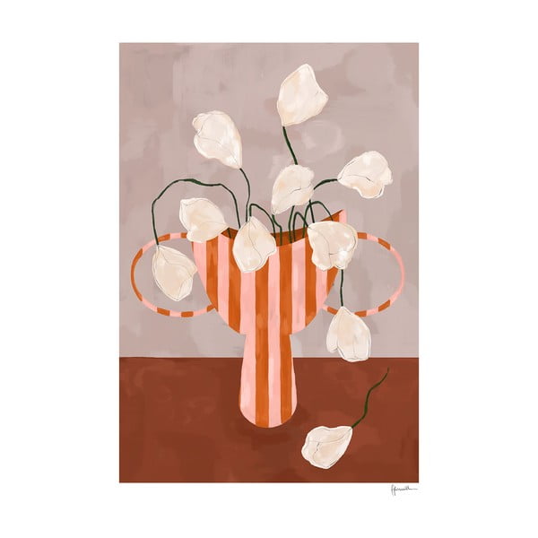 Plakat 30x40 cm White Flowers in Striped Vase – Frankie Penwill – The Poster Club