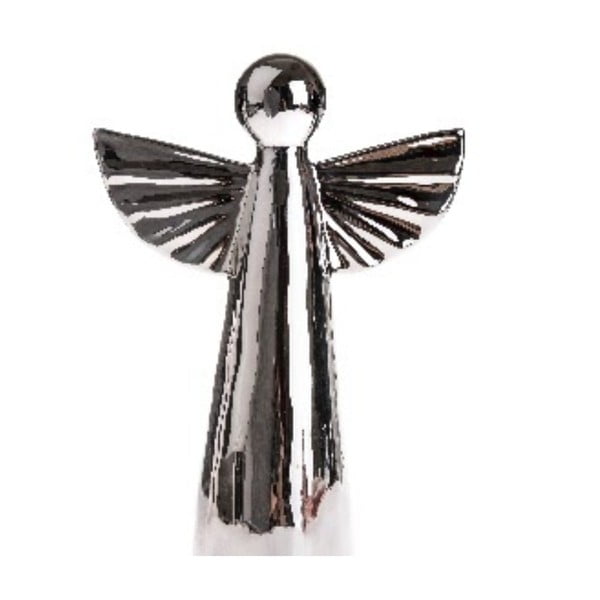 Keramički ukras u srebrnoj boji u obliku anđela Dakls, visine 12,6 cm
