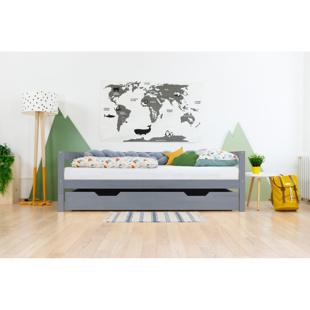 Siva drvena ladica ispod kreveta s podnicom i punim dnom Benlemi Buddy, 120 x 200 cm