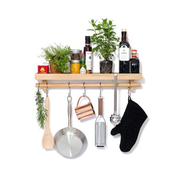 Polica s vješalicom za kuhinjske alate od hrasta Wireworks-image-1