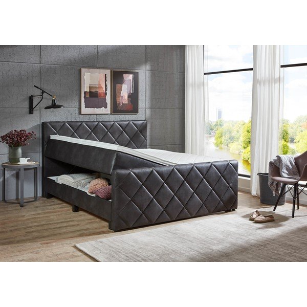 Crni boxspring krevet s prostorom za odlaganje 180x200 cm Chester – Rojaplast-image-2