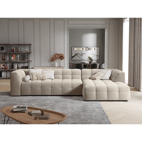 Bež baršunasta kutna garnitura Windsor & Co Sofas Vesta, desni kut-image-1