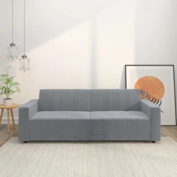 Svijetlo siva baršunasti podesiva/sklopiva sofa 225 cm Allie – Støraa-image-1