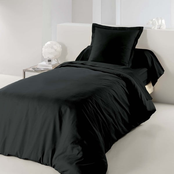 Crna pamučna posteljina za krevet za jednu osobu 140x200 cm Lina – douceur d'intérieur