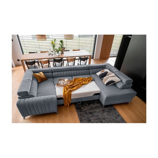 Plava sklopiva/s prostorom za odlaganje kutna garnitura (s desnim kutom/u obliku slova "U") Louis – ELTAP-image-3