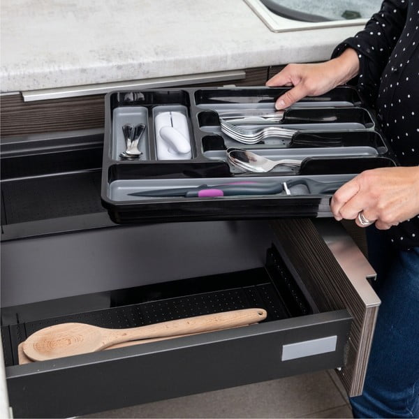 Crno-sivi rastezljivi plastični organizator pribora za ladicu 41,5 x 35 cm - Addis-image-1
