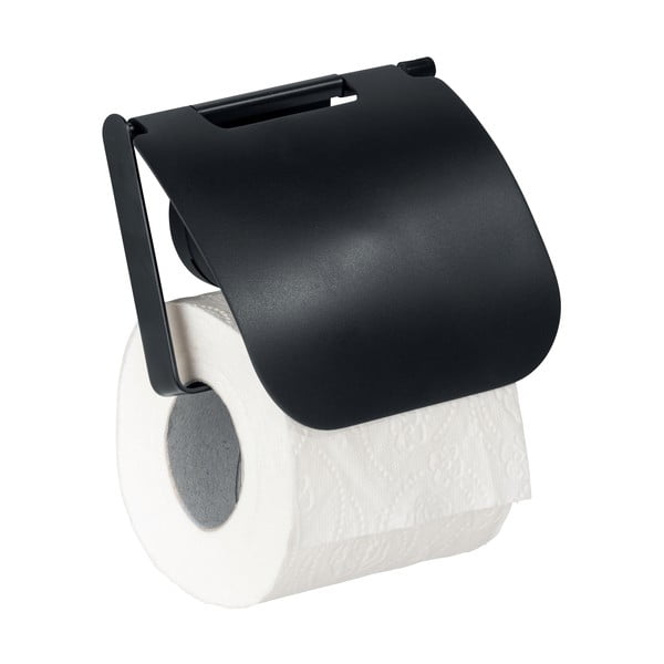 Crni zidni držač za toaletni papir Wenko Static-Loc® Plus
