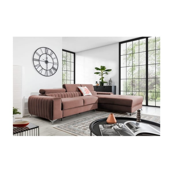 Ružičasta baršunasti sklopiva/s prostorom za odlaganje kutna garnitura (s desnim kutom/s ležaljkom) Grayson – ELTAP-image-1