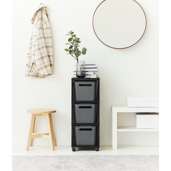 Crni/sivi plastični regal na kotačima 30x77 cm Brisen – Rotho-image-1